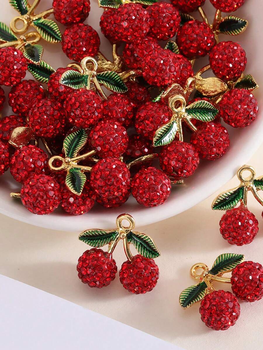 2 Stücke rote Erdbeere & Kirsche Ton Strass DIY handgemachter Ohrring, Armband, Halskette Schmuckzubehör