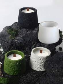 DIY岩石图案造型储物罐硅胶模具，花瓶，水水泥石树脂浇铸模具，烛台，多肉植物花盆，混凝土粘土模具，家居装饰 - 白色 - 查看 8