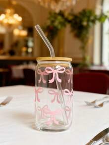 500ml/16.91oz Pink Bow Matcha Tumbler With Straw, Coffee Straw Cup, Hot Chocolate Straw Cup, Bow Lover Straw Cup - Best Gift For Friends!