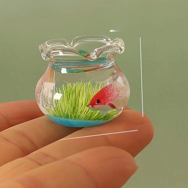 1 Miniatura de acuario de cristal realista modelo de casa de muñecas - Pecera de peces de colores, adecuado para festivales y regalos, espacio pequeño, colores aleatorios, decoración de pecera