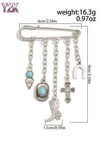 Imperdible Y2K para pantalones con dobladillo, estilo vaquero vintage occidental, colgante de cruz de turquesa falsa para botas, imperdible DIY para cadenas de pantalones. - Multicolor - Ver 7