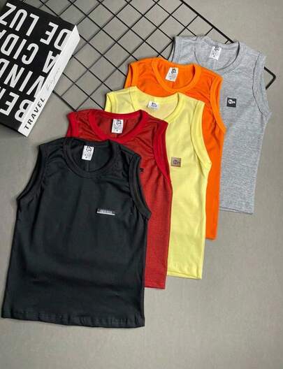 Kit 5 Camisetas Regatas Sem Manga Infantil Menino OPLK