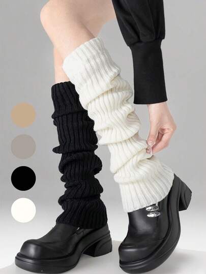 1/2/3 Pairs Women's Autumn/Winter Warm Long 70cm Leg Warmers, Comfortable And Fashionable Solid Color Casual Street Style Leg Warmers, Suitable For Women's Daily Life And Home Wear