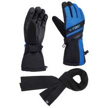 Blue Black Gloves + Black Scarf