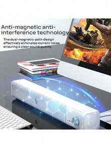 HP Loa WS1 PLUS, Loa thanh siêu trầm để bàn, Đầu vào Bluetooth có dây hai chế độ, Công nghệ âm thanh vòm nổi, Đèn chiếu sáng nhiều màu sắc theo phong cách chơi game, Phát lại đa phương tiện tại nhà, Màu trắng - trắng - Xem 5