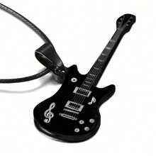 Music Note Guitar Pendant Necklace Men's Stainless Steel Necklace - màu đen - Xem 6