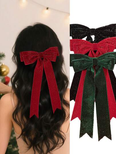 1pc Women's Autumn/Winter Elegant Velvet Bow Ribbon Hairclip, Alloy Duck Clip, Suitable For Daily Commute, Festivals, Parties, Birthdays, Outings, Photography, Any Occasion, Great Gift For Best Friend