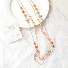 Noessla Layered Long Necklaces For Women Crystal Beaded Statement Necklace Sweater Silver Chain With Gifts Box Jewelry{Inchcolor_nameinch:InchOrangeinch} - 橘色 - 查看 7