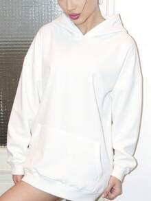 DOUCIU Solid Color Hoodie, Fashionable Sheer Sweatshirt, Casual Streetwear - White - View 4