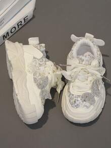 1 Pair Girls' Breathable Mesh Sports Shoes, Girls' Non-Slip Soft Bottom Comfortable Casual Shoes, Convenient Hook And Loop Design - 米色 - 查看 3
