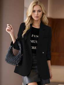 Casual Black Blazer Jacket For Women, Stylish Design, 2025 Spring/Autumn New Arrival, High-End Fashion Loose Suit Coat - Black - View 10