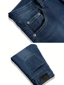 Men's Casual Straight-Leg Jeans (With Pockets) - Dark Washed Blue L30 - View 6