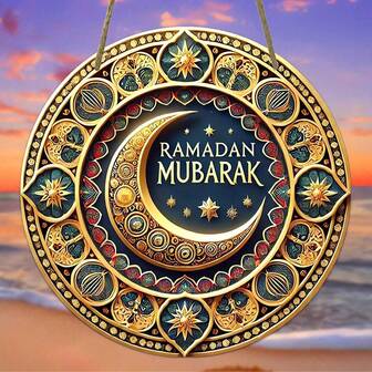 1pc Wooden Decorative Ramadan Blessing Sign And Plaque, Wall Hanging Decor Sunlight Catcher, Multipurpose Home Decor, No Electricity Needed, Suitable For Front Door, Garden, Room, Porch, Housewarming Gift, Holiday Wall Art