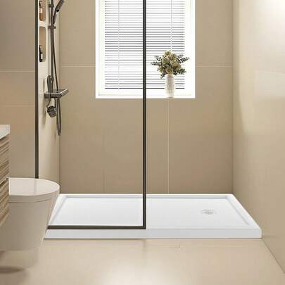 Shower Pan, 60″ L X 30″ W Single Threshold Shower Base, Rectangle Acrylic & PVC Showering Base In White, Slip-Resistant Showering Pan Bases With Drain & Cover For Bathroom, Right Drain Location