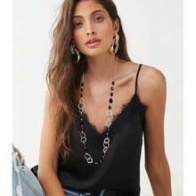 Noessla Layered Long Necklaces For Women Crystal Beaded Statement Necklace Sweater Silver Chain With Gifts Box Jewelry{Inchcolor_nameinch:Inch35-Blackinch} - 35-黑色 - 查看 4