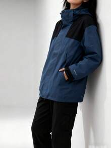 This Outdoor 3-In-1 Jacket Offers Professional-Grade Protection And A Multi-Functional Design. It Features Windproof And Waterproof Fabric, An Adjustable Hooded Stand-Up Collar, Lightweight Comfort, Versatility, And A Unique, Stylish Design. - Blue - View 4