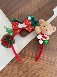 女士圣诞毛绒熊蝴蝶结发箍，新款绿色/红色泰迪熊毛绒发饰，饰有可爱蝴蝶，是节日场合的完美之选——时尚拍照道具、派对发箍，轻盈优雅的设计，是送给女士的理想节日礼物 - 彩色 - 查看 14