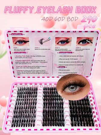 290 Clusters D Curl False Eyelashes Book,Individual Eyelashes, 0.07mm Thick,10-18mm Mixed Length Eyelashes, 40D 60D 80D Fluffy DIY False Eyelashes At Home, Eyelash Clusters For Cartoon Lashes Daily, Lash Clusters, Lashes, Fake Lashes