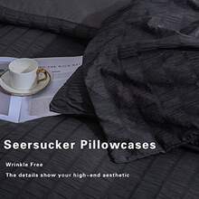 AveLom Seersucker Duvet Cover Set Queen Size 90 X 90 Inches 3 Pieces (1 Duvet Cover + 2 Pillow Cases) Black Ultra Soft Washed Microfiber Textured Duvet Cover With Zipper Closure Corner Ties - Black - View 5