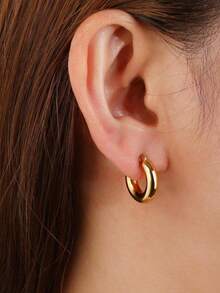 1 par de pendientes pequeños y redondos de acero inoxidable - oro - Ver 5