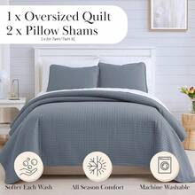 Full/Queen Quilt Bedding Set, Microfiber Quilts Queen Size, Coverlet, Stain & Pet Hair Resistant Bedding, Full Size Bedspread With 2 Pillow Shams, Bone, 2025 - 20 - Slate Blue - 查看 2