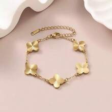 1pc/Set Cross-Border Hot-Selling Clover & Flower Necklace, Bracelet, Earrings Stainless Steel Jewelry Set, Fashion Wholesale Flower - Gold - View 8