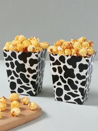 10 piezas Cajas de alimentos con estilo de grano de vaca, cajas para papas fritas, vasos para palomitas de maíz, cubos para palomitas de maíz, cajas de golosinas para decoración de fiestas de cumpleaños y noches de cine familiar, adecuadas para cajas de pan de panadería, restaurantes de hamburguesas, regreso a la escuela, Día de San Valentín