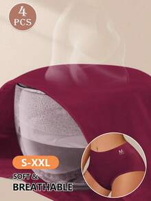 MEIYATING 4 pièces Culottes en coton taille mi-haute pour femmes, confort ajusté, couleur unie - Multicolore - Voir 6