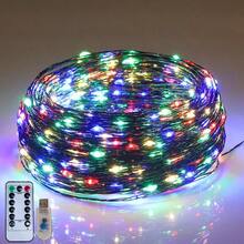 5/10/20米LED灯串，8种模式，深绿色铜线灯，星光效果，圣诞树装饰，节日氛围灯，藤编花环装饰 - 彩色光 - 查看 2