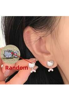 Sanrio Hello Kitty 女士耳环 - 可爱合金耳钉，饰有粉色蝴蝶结，轻巧耐用，适合派对、送礼和日常佩戴，情人节配饰 - 彩色 - 查看 4