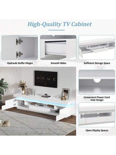 175*38*45cm Living Room TV Cabinet Shaped Cupboards Drawer, High Gloss LED Cabinet, Low Semi Open Storage Space, Free St ing TVs Up To 75 Inches view 7
