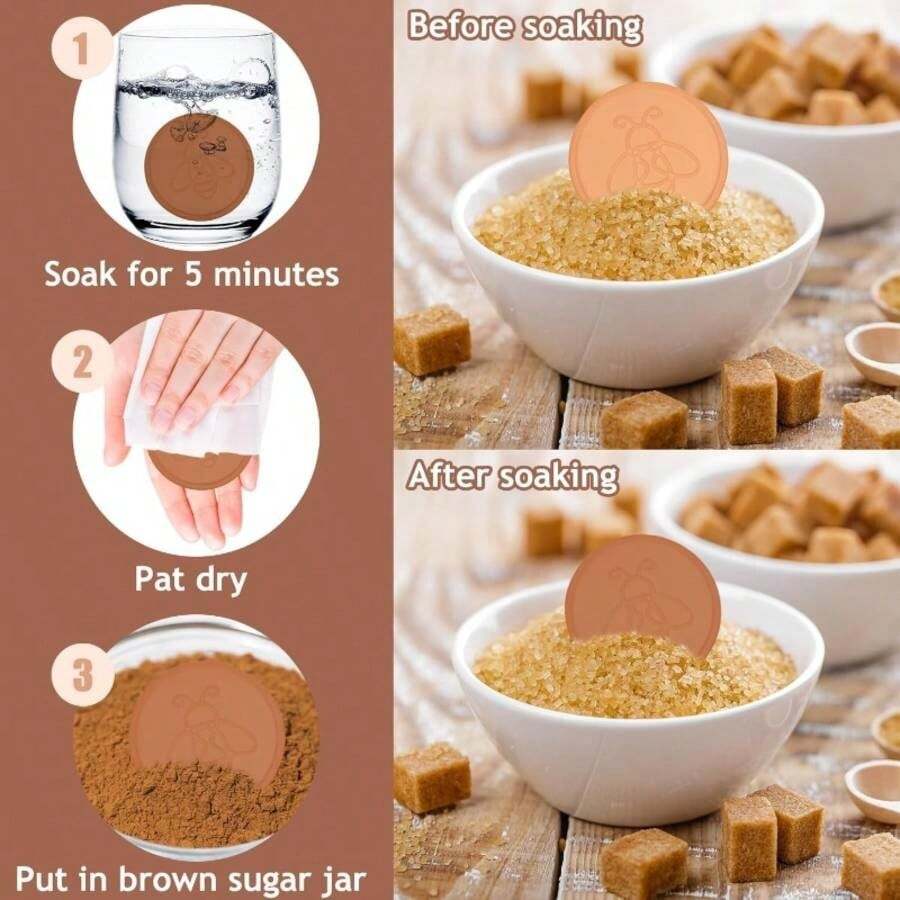 WHAMVOX 4pcs Brown Sugar Keeper Saver Flower Design Terracotta Brown Sugar Disc To Maintain Food Moisture Brown Sugar Softener Stone - View #4