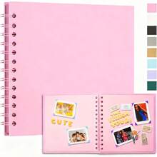 1 件 7x7 英寸 40 页空白 DIY 剪贴簿相册精装牛皮纸剪贴簿相册适用于婚礼生日派对，黑色 - 彩色 - 查看 1