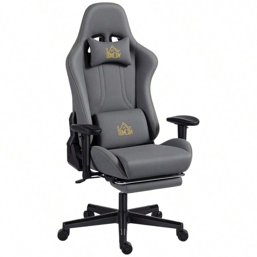 HOMCOM Ergonomic Gaming Chair With 3D Armrests, Adjustable Rolling Desk Chair With Lumbar Support, Gray (On Site) - 1 - View 1