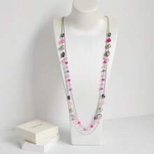 Noessla Layered Long Necklaces For Women Crystal Beaded Statement Necklace Sweater Silver Chain With Gifts Box Jewelry{Inchcolor_nameinch:InchHotpinkinch} - 亮粉紅色 - 查看 6