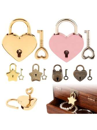 Small Metal Shaped Padlock Mini Lock With Key For Jewelry Box Storage Box Diary Book