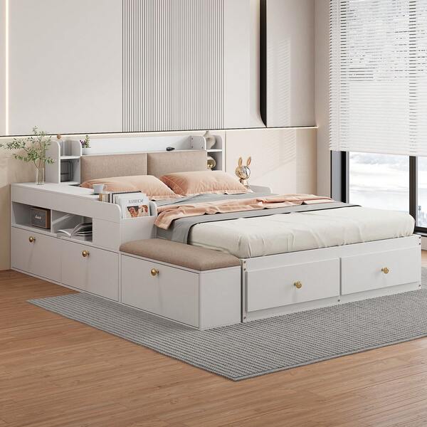 Letto combinato in legno massello 140*200cm, testiera con contenitore integrato, con cassetti, con comodino, con armadio contenitore lungo, con divano letto, letto contenitore, letto matrimoniale, letto contenitore, letto tatami, bianco
