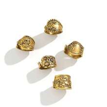 A Set Of 5 Vintage-Engraved Floral Pattern Mixed-And-Matched Western-Style Antique Gold Open Rings, Exuding A Simple And Elegant Charm, Perfect For Everyday Wear, Casual Occasions, Holidays, And Special Occasions.Party Favors,Halloween, The Best Choice For Christmas Party Gifts - 老錢戒指 - 查看 10