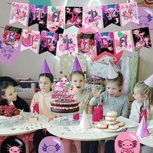 DAxolotl Birthday Decoration - Pink Cartoon Axolotl Kawaii Theme Banner Cake Topper Latex Balloons For Party Plies Baby Shower - Hồng - Xem 7