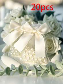 20pcs/10pcs/1pc Organza Bags With Bow Tie, Transparent Organza Bags, Organza Bags With Bow Tie, Transparent Organza Bags, 3.9x4.7 Inch Jewelry Pouches, Rose Drawstring Bags, Wedding Favor Bags, Party Favor Bags, Green Party Bags, Bachelorette Party Decor, Bachelorette Party Favors, Bachelorette Party, Bridal Shower Favors, Wedding Guest Favors - Beige - View 9