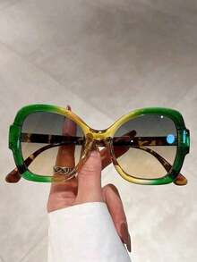 Boho 1pc Women's Multicolor Shaped Frame Decorated With Ombre Style, Fashionable Travel Fashion Glasses Beach Accessories Women Glasses Shades - 綠色 - 查看 4