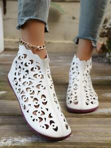 New Minimalist Soft Toe Cap Black Mary Jane Shoes, Round Toe Retro Style, Sweet & Comfortable Strap Flats, Suitable For Mothers - Beige - View 3