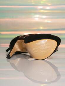 14厘米超高跟露趾凉鞋，性感金属镂空T字带厚底细高跟鞋，时尚夜店鞋 - 黑色 - 查看 3