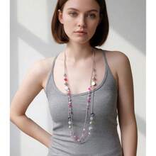Noessla Layered Long Necklaces For Women Crystal Beaded Statement Necklace Sweater Silver Chain With Gifts Box Jewelry{Inchcolor_nameinch:InchHotpinkinch} - 亮粉紅色 - 查看 4