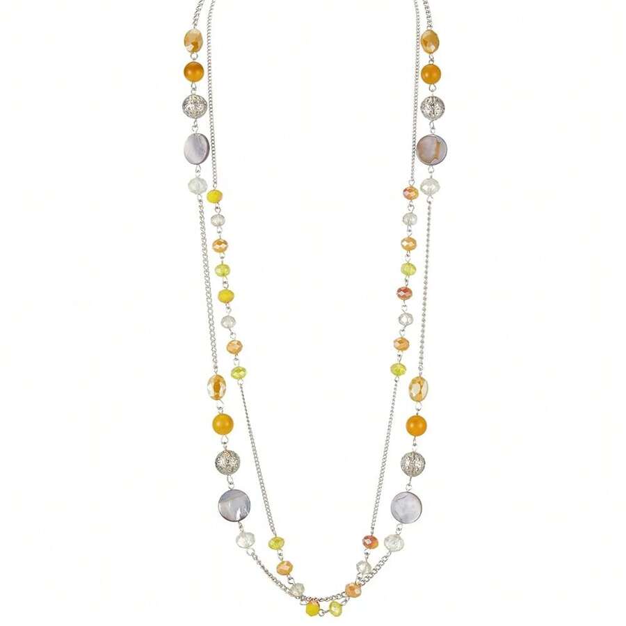 Noessla Layered Long Necklaces For Women Crystal Beaded Statement Necklace Sweater Silver Chain With Gifts Box Jewelry{Inchcolor_nameinch:InchYellowinch} - 黃色 - 查看 1