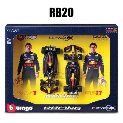 Burago 2 piezas Edición limitada Escala 1/43 Juego de modelos de autos de aleación, Juego de equipo de F1, Modelos de autos de carrera de Fórmula 2, Juego de marcos, Colección de modelos de autos de carrera de lujo, Modelos de autos de carrera RB19, RB20, W14, W15, SF23, SF24, MCL60, Regalo para hombres