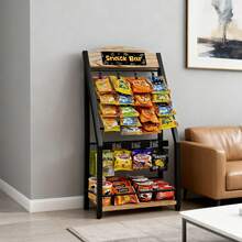 Chip Rack Display Stand, 4 Tiers 20 Clips Snack Organizer, 4 Hanger Strips Hooks Snack Candy Countertop Organizer Snack Holder, Portable Retail Display Shelf For Store, Kitchen, Party - 黑色 - 查看 8