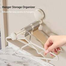 Hanger Organizer Stacker, 2 Pack Suction Cup Self-Adhesive Extendable Garment Rack, Space Saving Clothes Hanger Storage Holder For Closet Laundry Room (White),24074876 - White - View 2