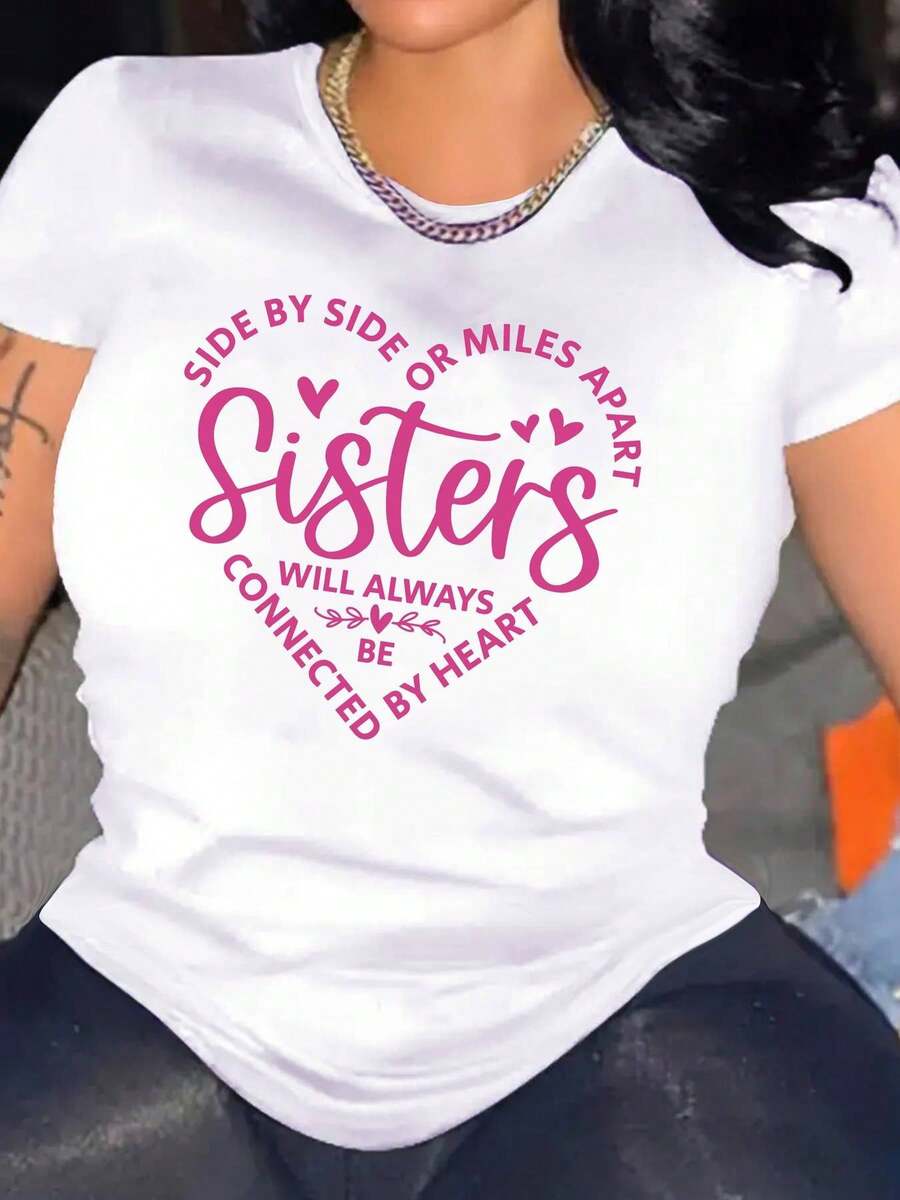 Siempre Hermanas, Carta de Amor Primavera y Verano Camiseta de Manga Corta, Casual y Cómoda para Mujer