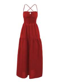 Onicee Women's Fashionable, Sexy And Elegant Backless A-Line Slip Dress, Autumn - Merah - View 3